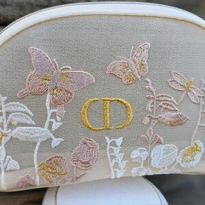 Dior Beige Floral Embroidered Cream Cosmetic Case/ Clutch